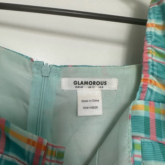 GLAMOROUS Taffeta Checkered Mini Dress Puff Sleeve - Picture 4 of 8